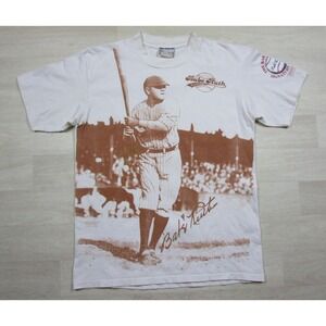 Vintage 90s Babe Ruth All Over Print T-Shirt (L)‎ Yankees MLB Single Stitch USA